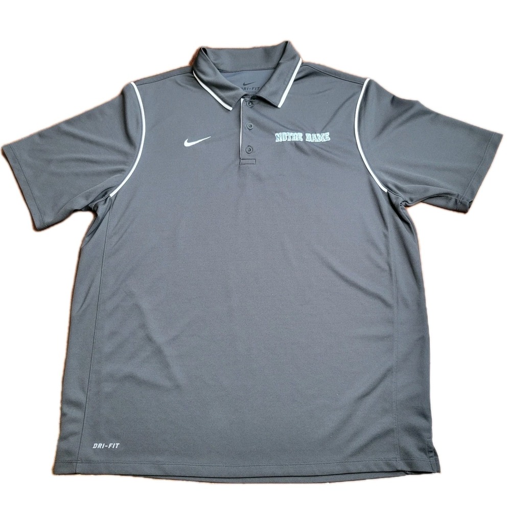 Note Dame Polo Shirt Nike Dri Fit Mens Large Gray Golf Performance